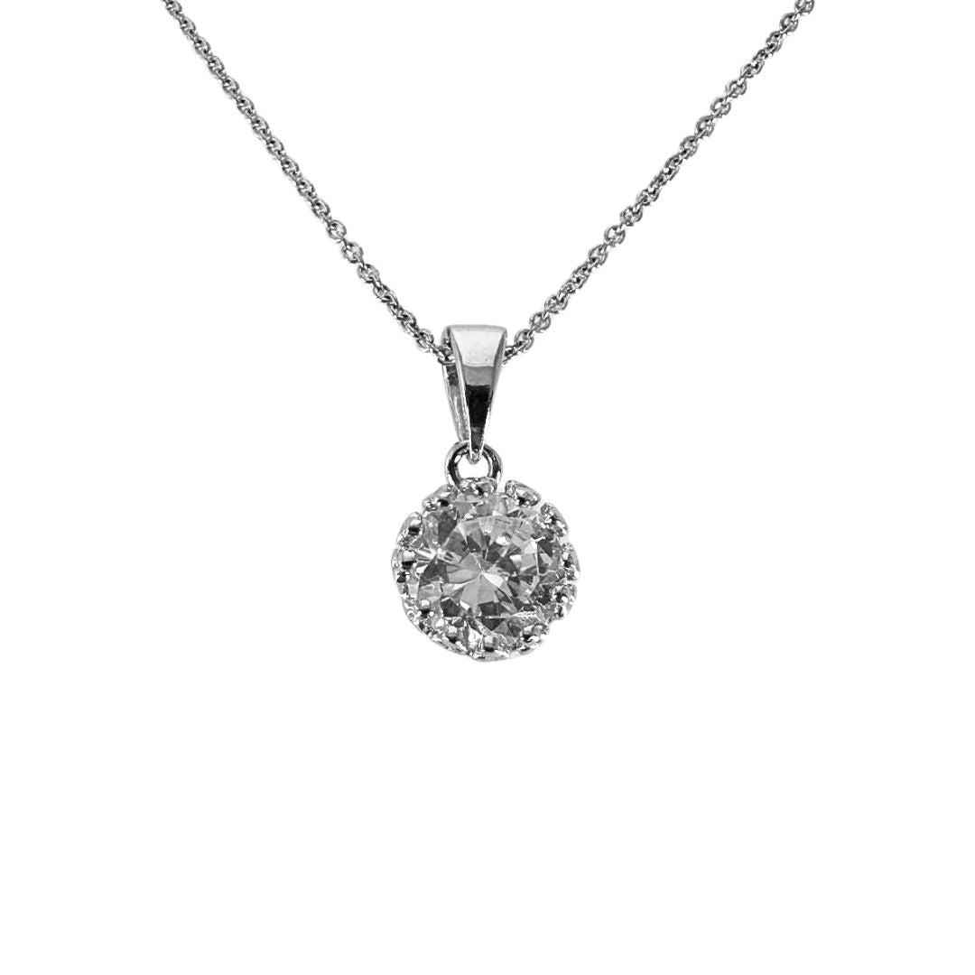 White Silver Round Cz Drop Pendant