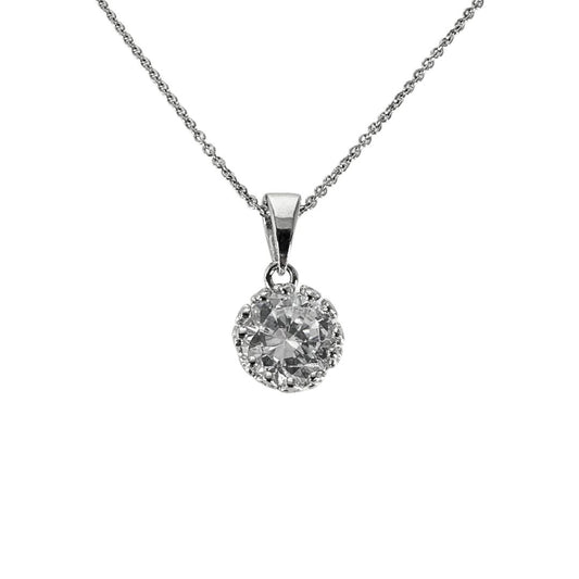 White Silver Round Cz Drop Pendant