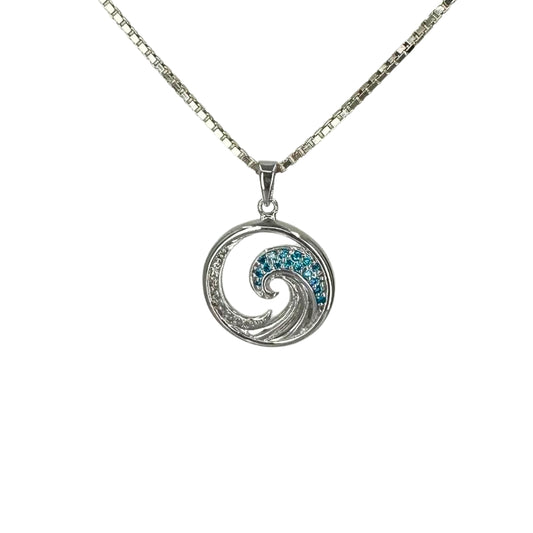 Sterling Silver Blue Cz Wave Pendant