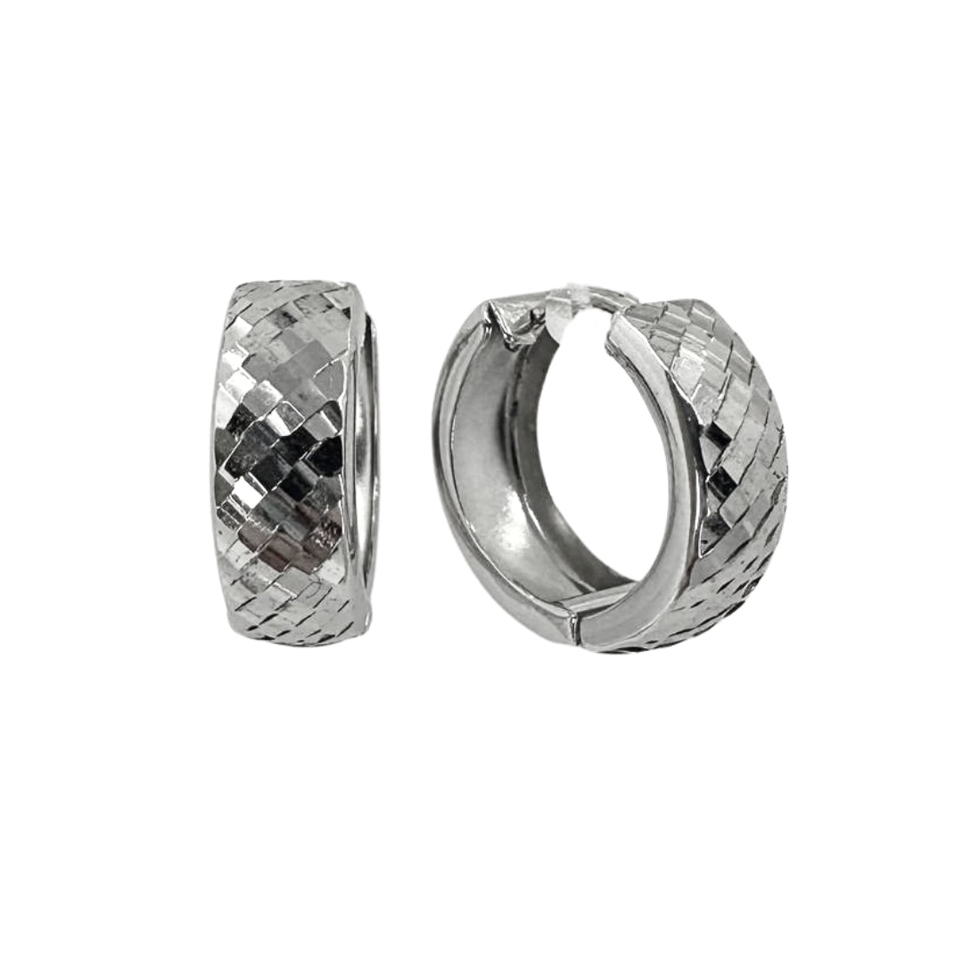 White Silver Diamond Cut Huggy Hoops