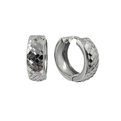 White Silver Diamond Cut Huggy Hoops