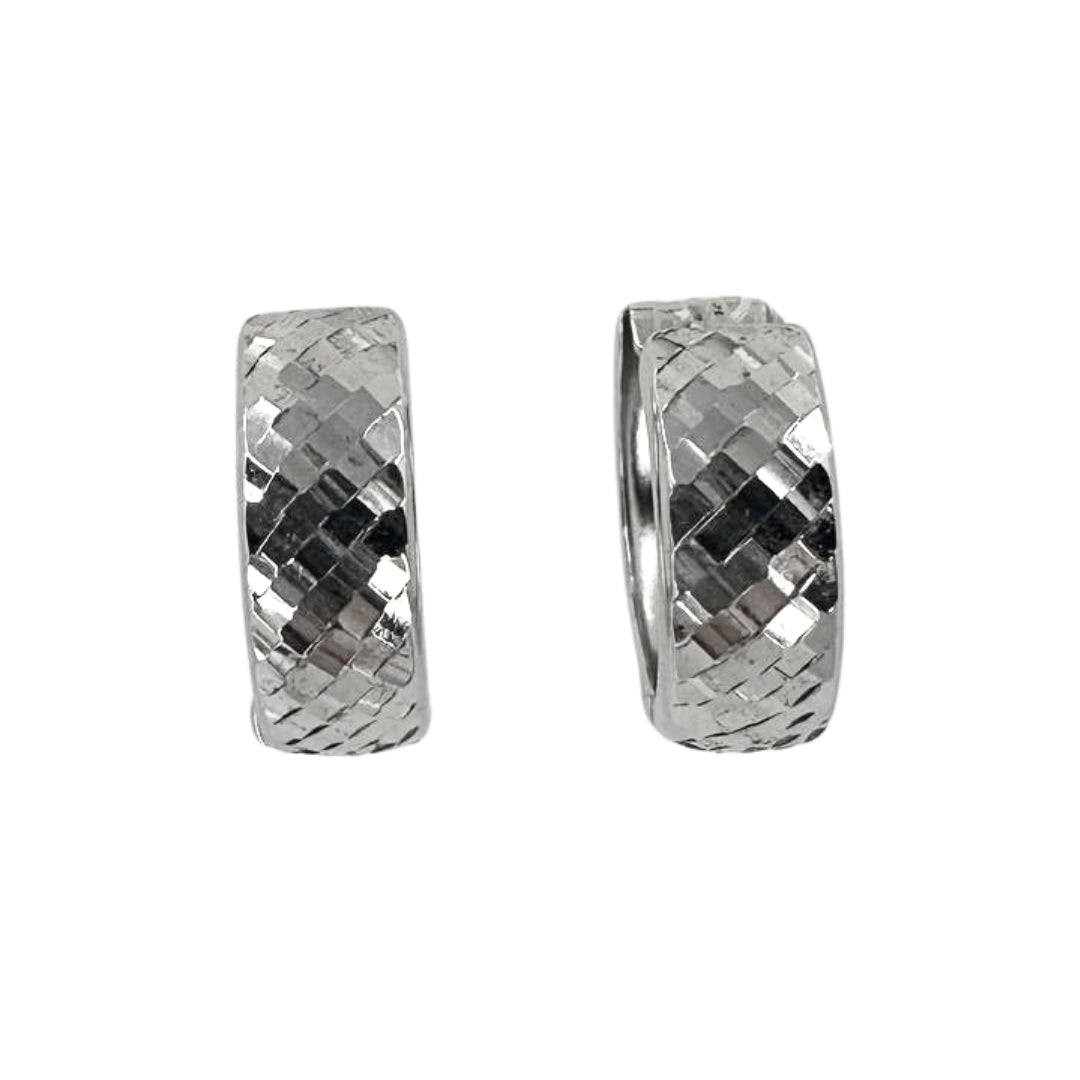 White Silver Diamond Cut Huggy Hoops