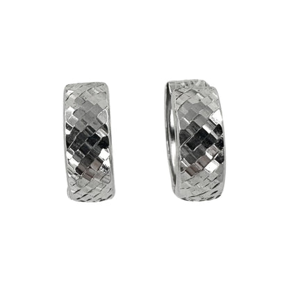 White Silver Diamond Cut Huggy Hoops