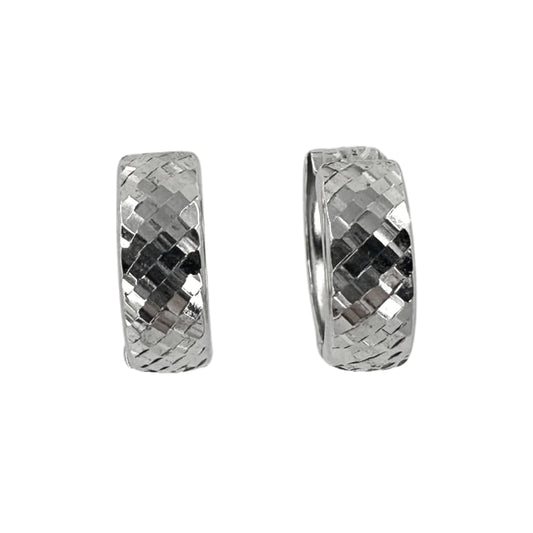 White Silver Diamond Cut Huggy Hoops