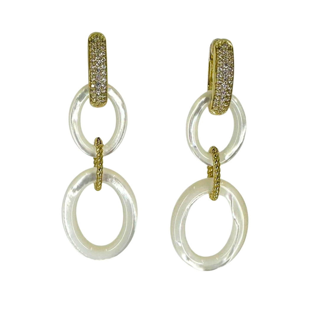 Oval Link Mother of Pearl Drop Earrings