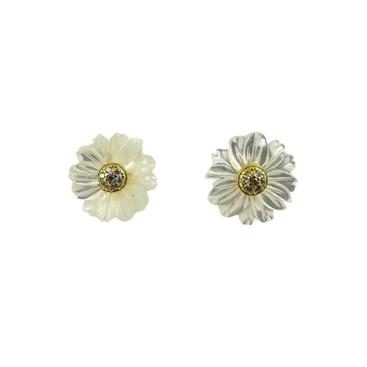 Carved Mother of Pearl Flower Earrings