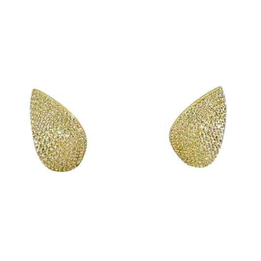 Yellow Silver Pave Curved Leaf Earrings