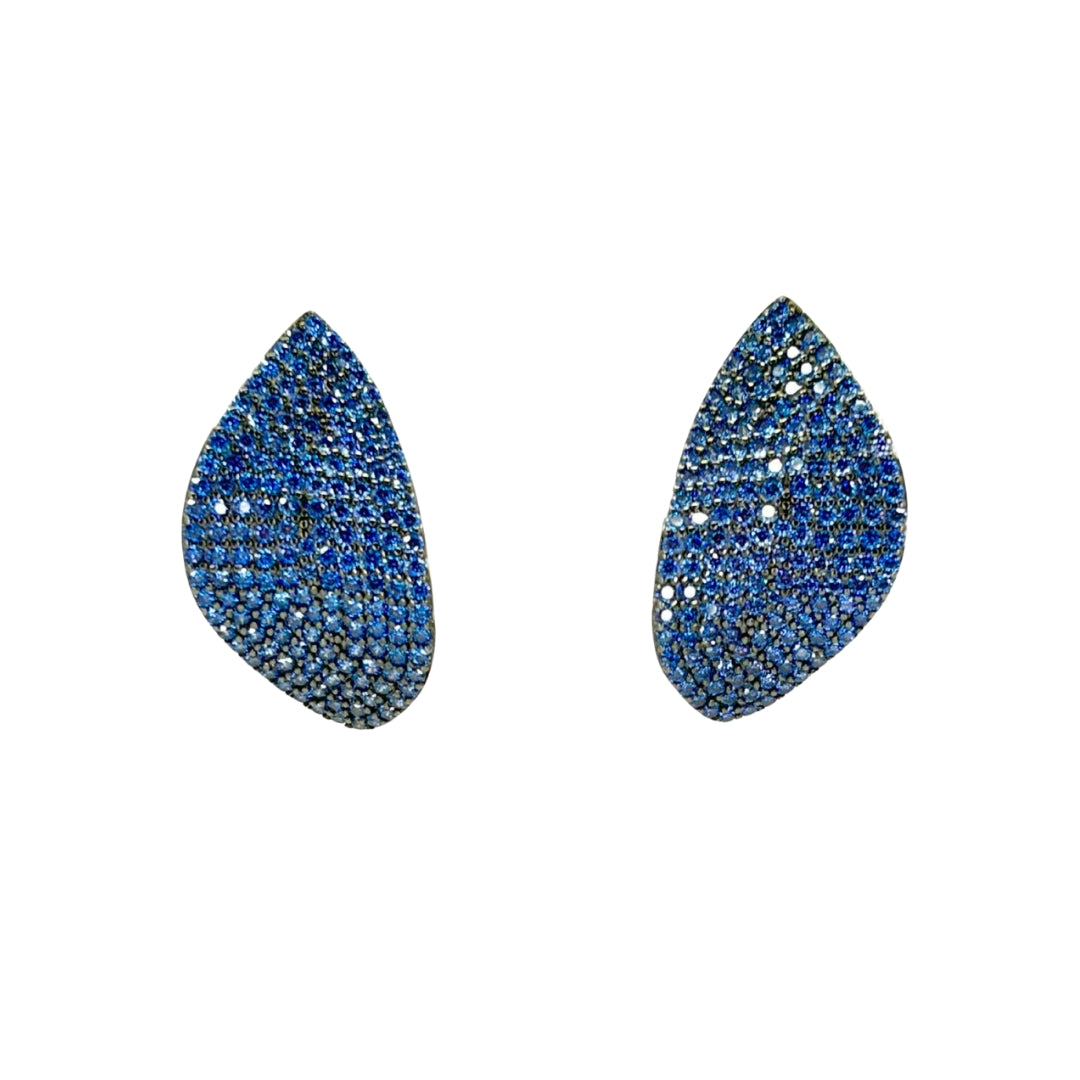 Yellow Silver Pave Curved Leaf Earrings