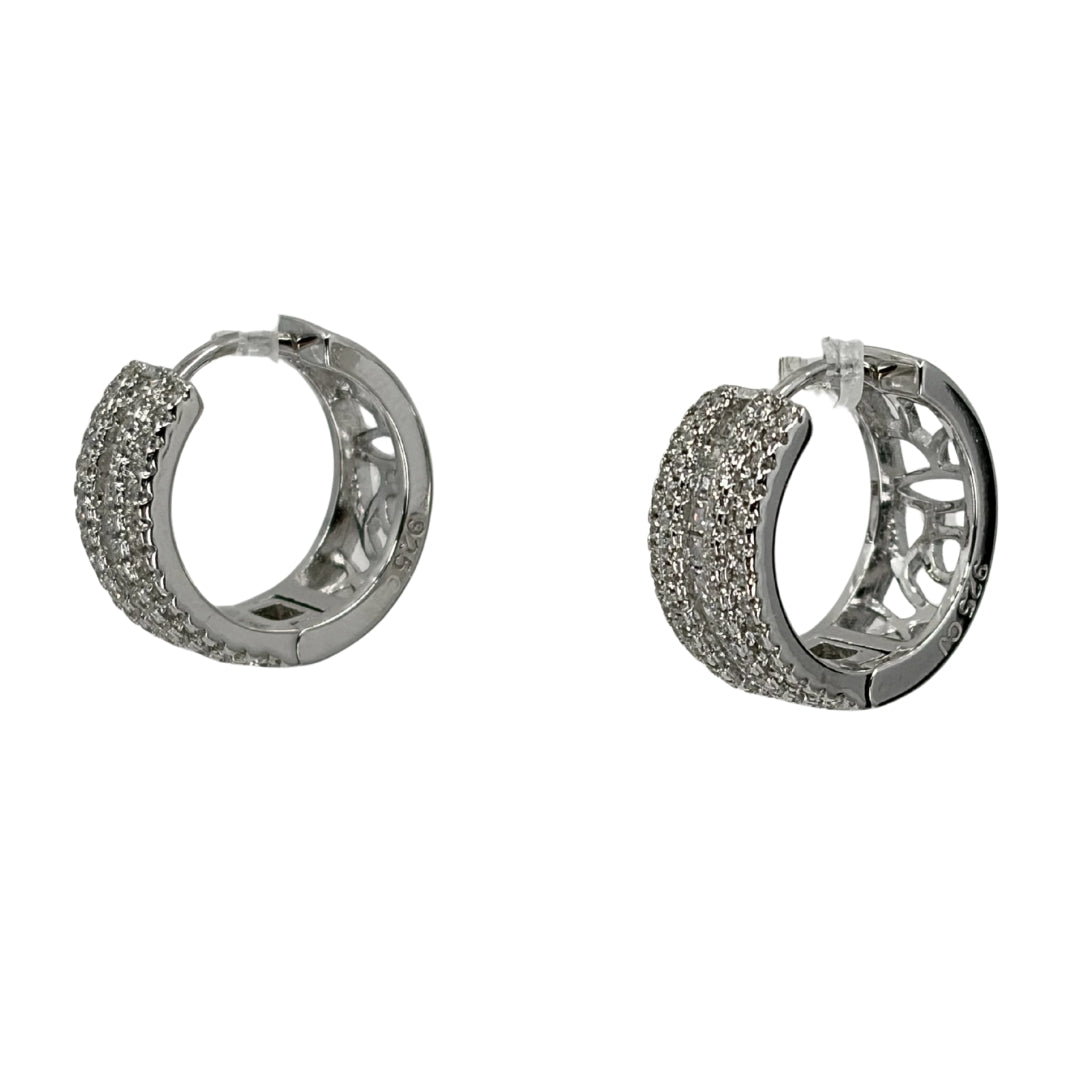 White Silver Huggy Earrings with White Cz Stones