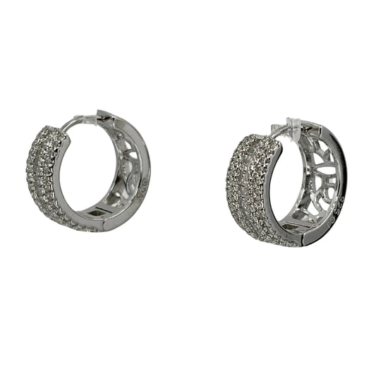 White Silver Huggy Earrings with White Cz Stones