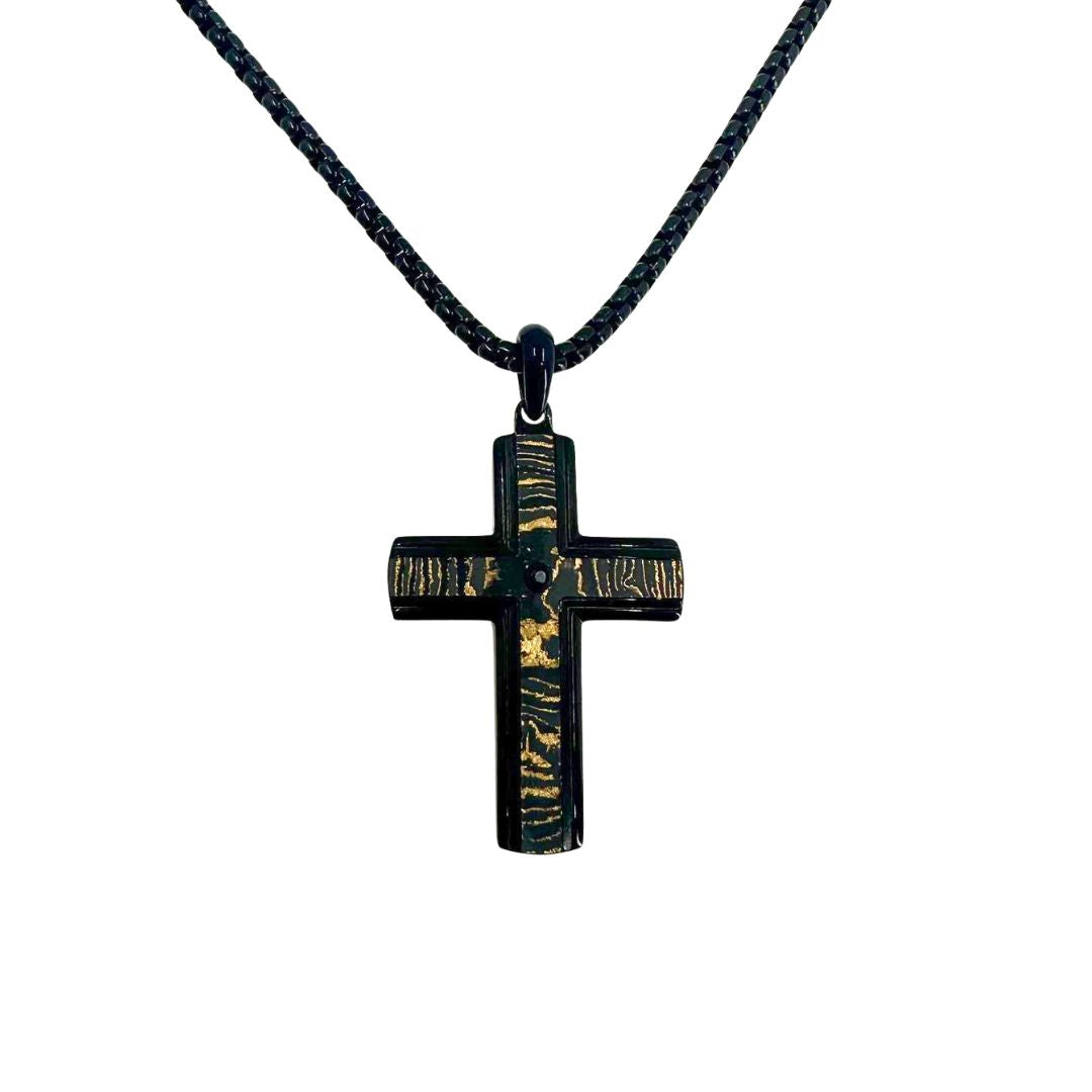 Black Carbon and Copper Cross Pendant