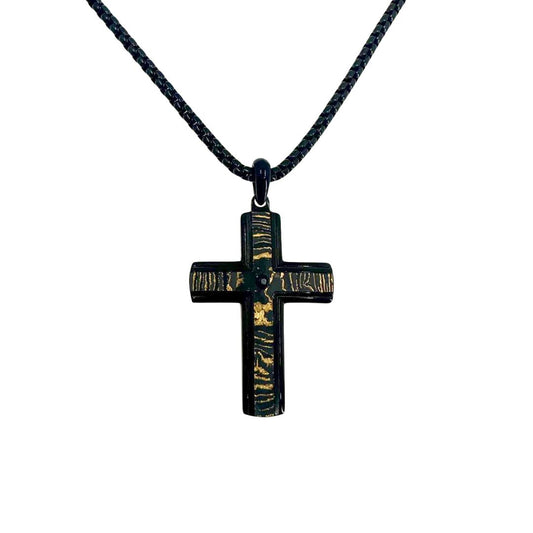 Black Carbon and Copper Cross Pendant