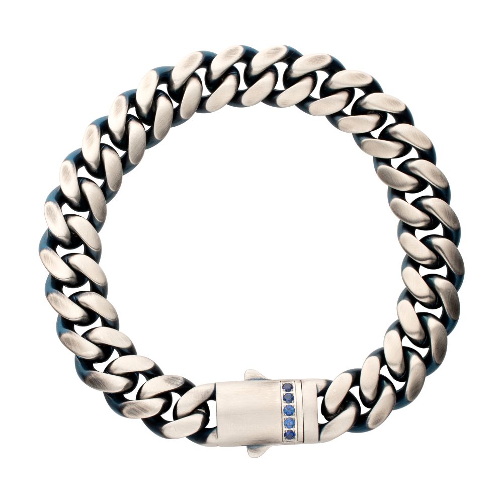 Blue and Silver Stainless Steel Cuban Link Bracelet