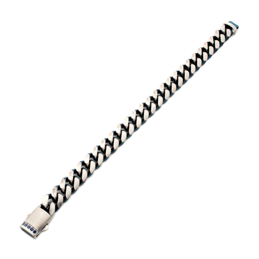 Blue and Silver Stainless Steel Cuban Link Bracelet