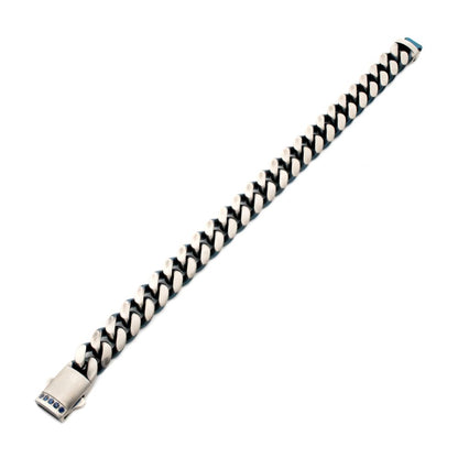 Blue and Silver Stainless Steel Cuban Link Bracelet
