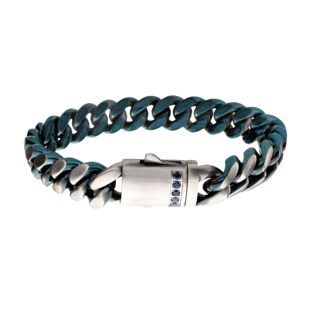 Blue and Silver Stainless Steel Cuban Link Bracelet