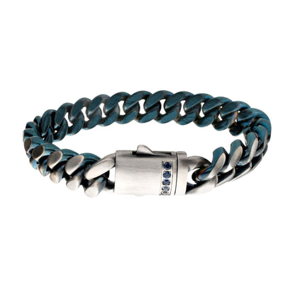 Blue and Silver Stainless Steel Cuban Link Bracelet