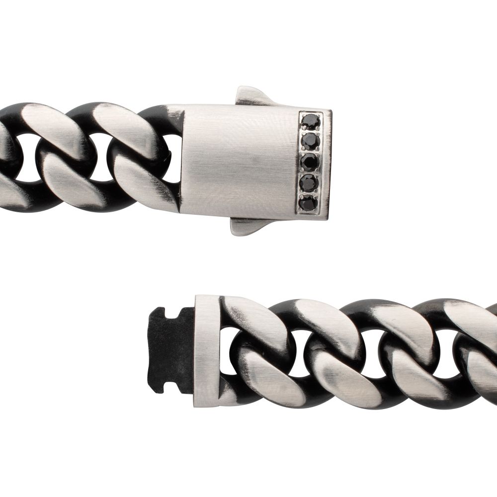 Stainless Steel And Black Cuban Bracelet