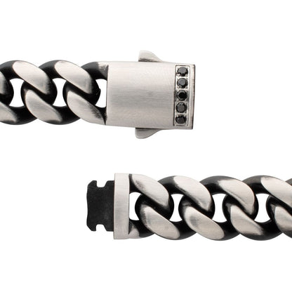 Stainless Steel And Black Cuban Bracelet