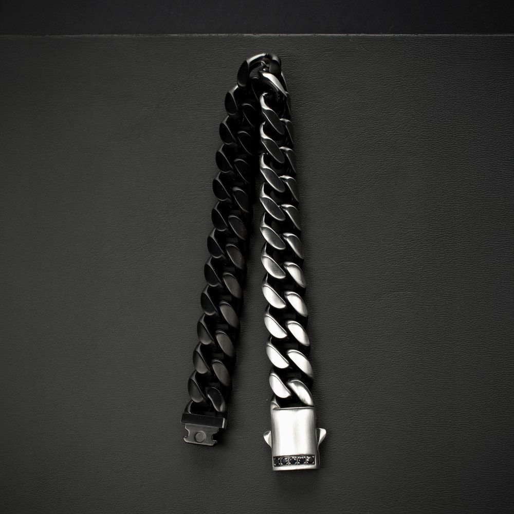 Stainless Steel And Black Cuban Bracelet