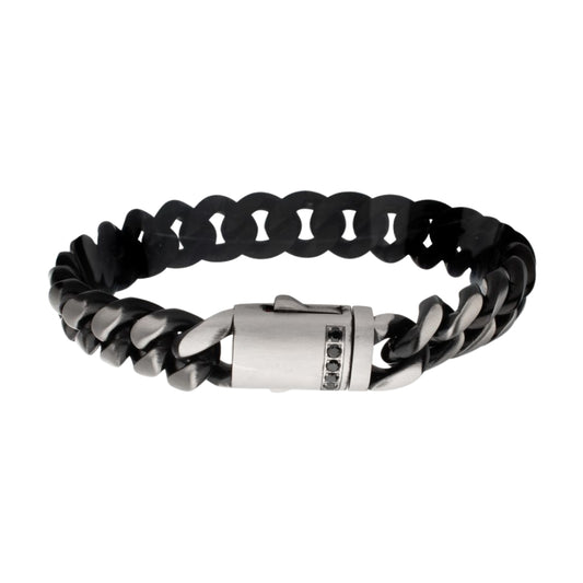Stainless Steel And Black Cuban Bracelet