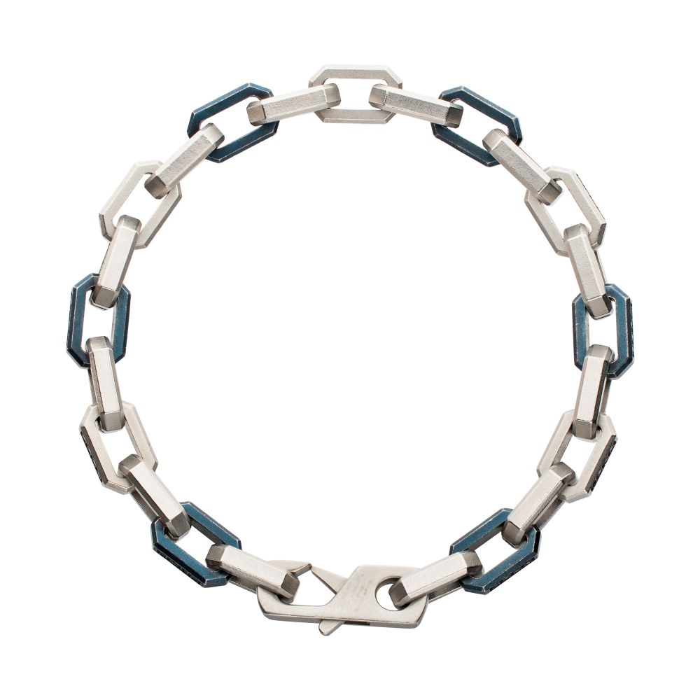 Stainless Steel and Blue Anchor Link Bracelet