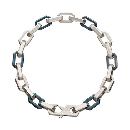 Stainless Steel and Blue Anchor Link Bracelet