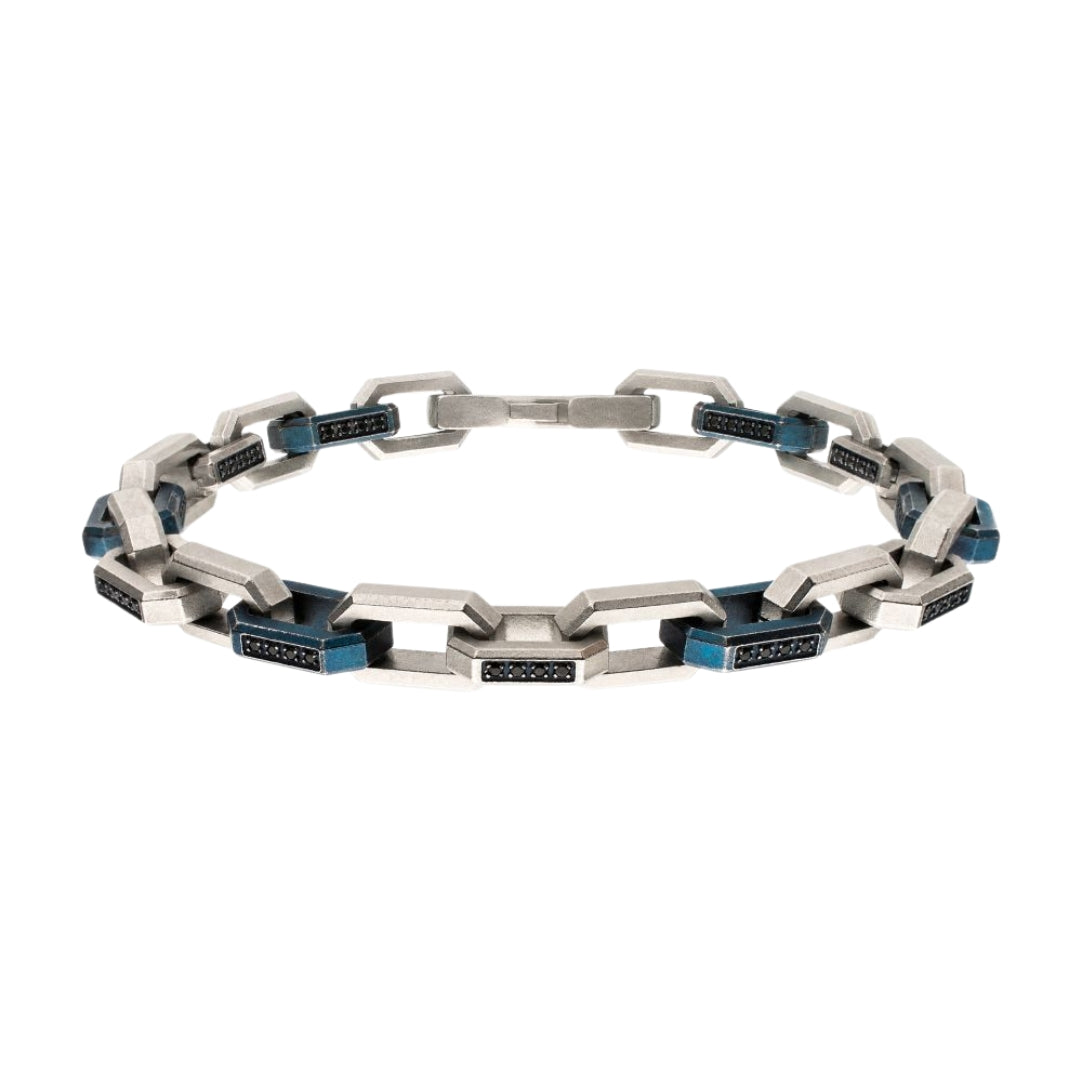 Stainless Steel and Blue Anchor Link Bracelet