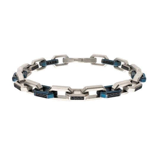 Stainless Steel and Blue Anchor Link Bracelet