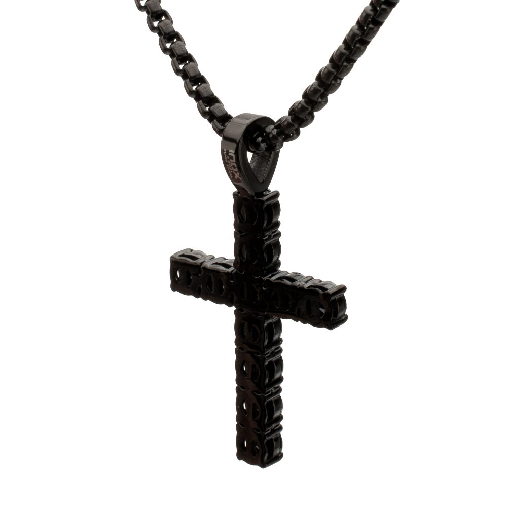 Black Steel Natural Black Spinel Cross Pendant