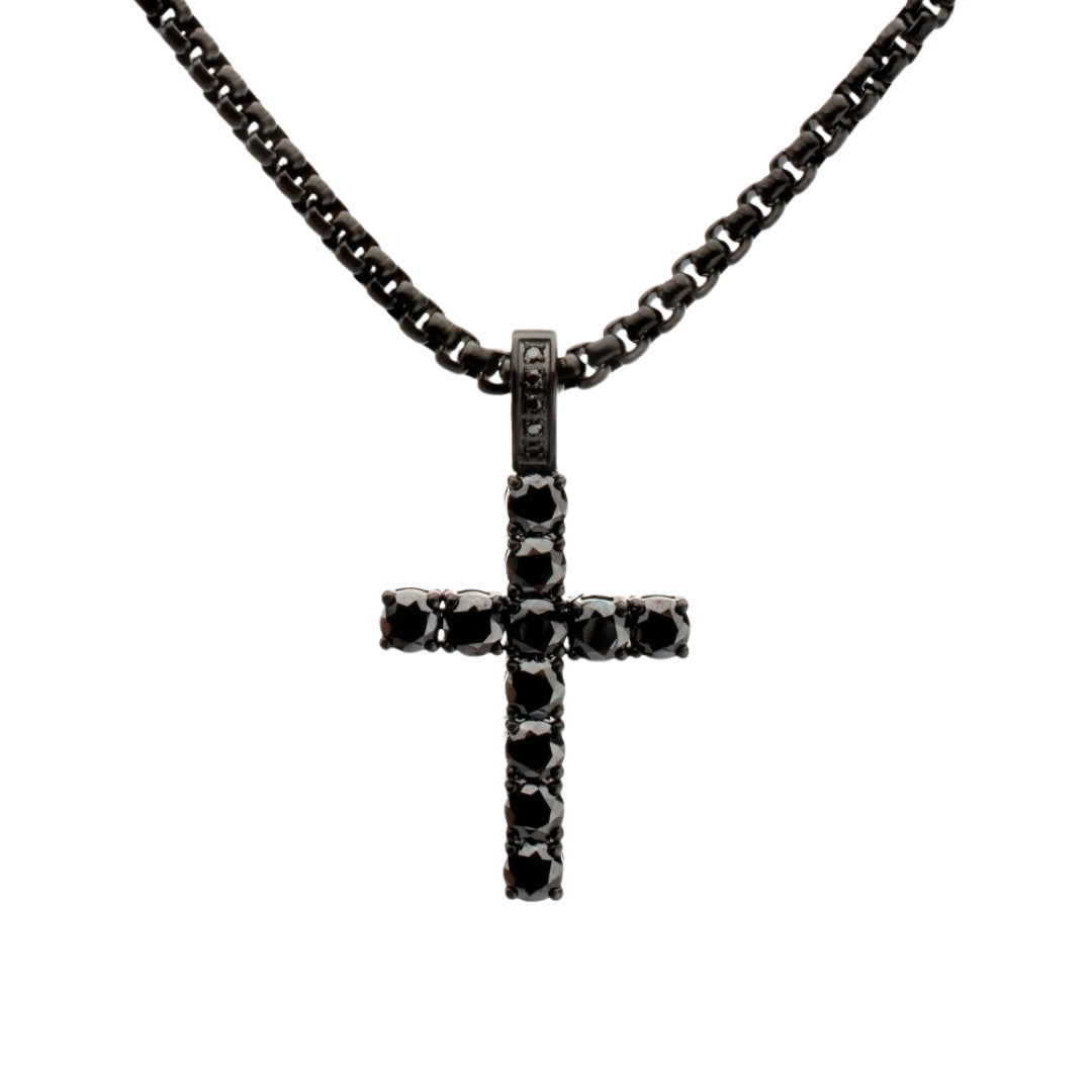Black Steel Natural Black Spinel Cross Pendant