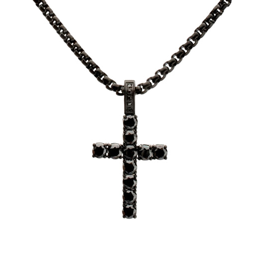 Black Steel Natural Black Spinel Cross Pendant