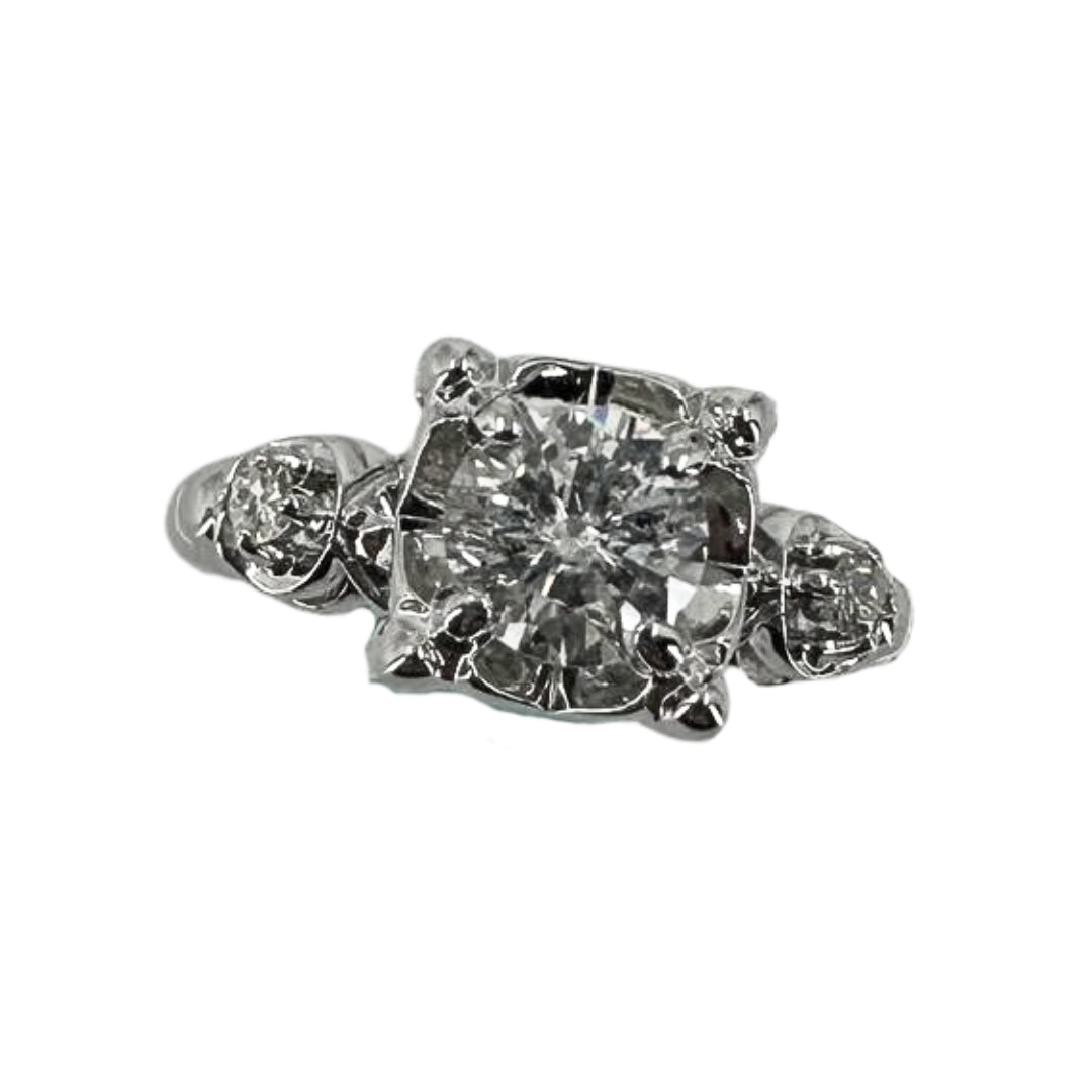 White Gold Box Setting Round Diamond Engagement Ring