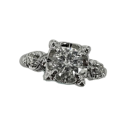 White Gold Box Setting Round Diamond Engagement Ring