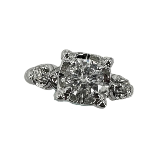 White Gold Box Setting Round Diamond Engagement Ring