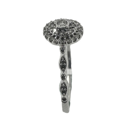 White Silver Oval Diamond Cluster Ring