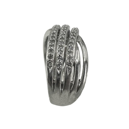 White Silver Triple Row Diamond Crossover Ring