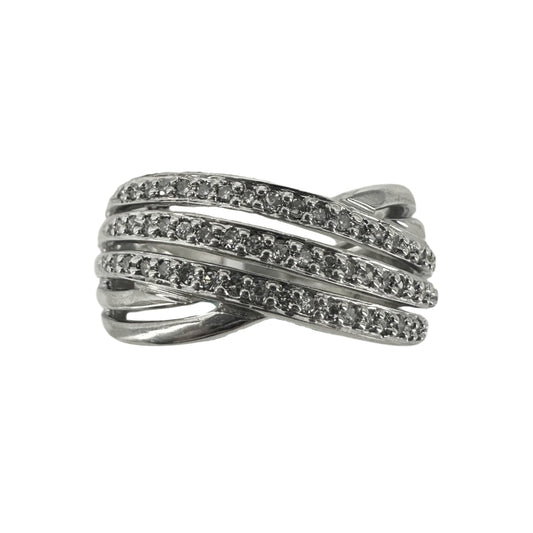 White Silver Triple Row Diamond Crossover Ring