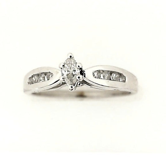 White Gold Marquise Diamond Cathedral Ring