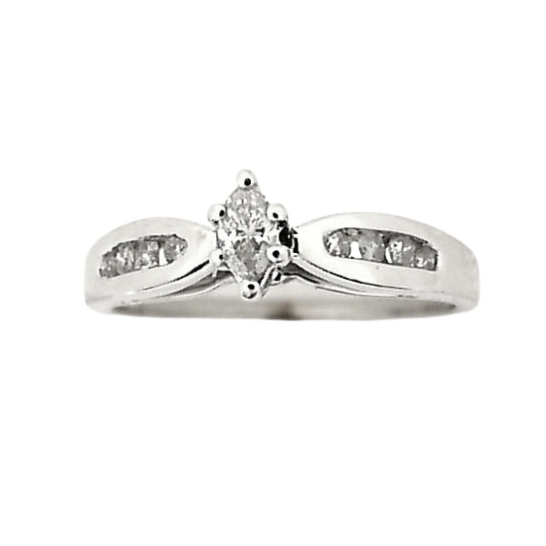 White Gold Marquise Diamond Cathedral Ring