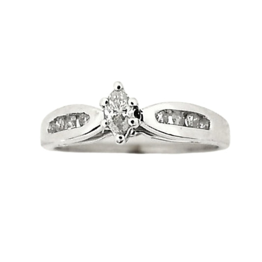 White Gold Marquise Diamond Cathedral Ring
