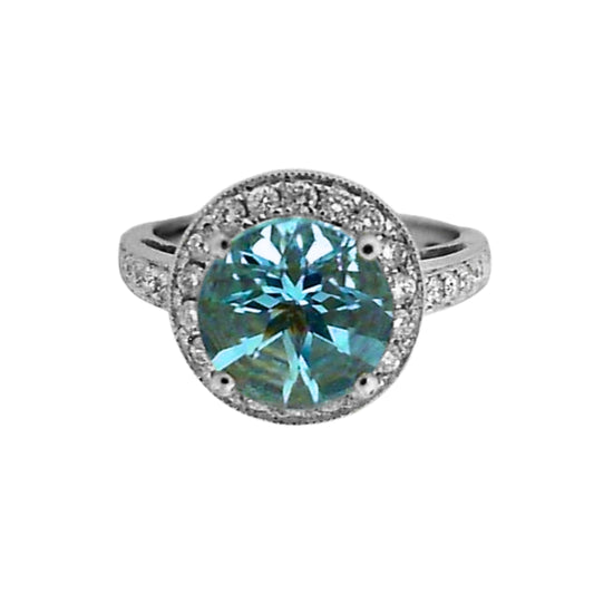 Vintage Inspired Aquamarine And Diamond Halo Style Ring