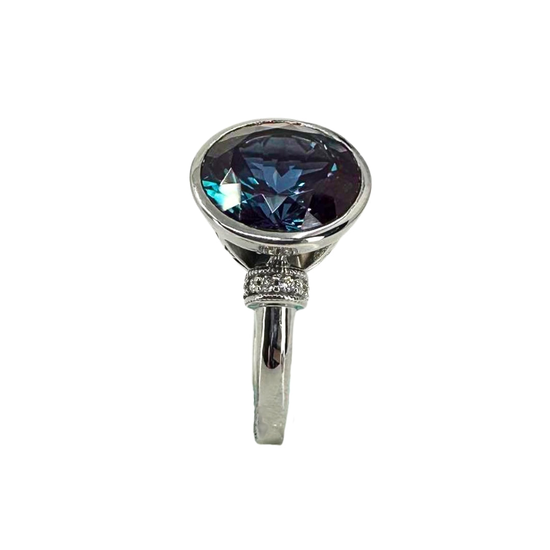 White Gold Round Bezel Set Alexandrite Ring