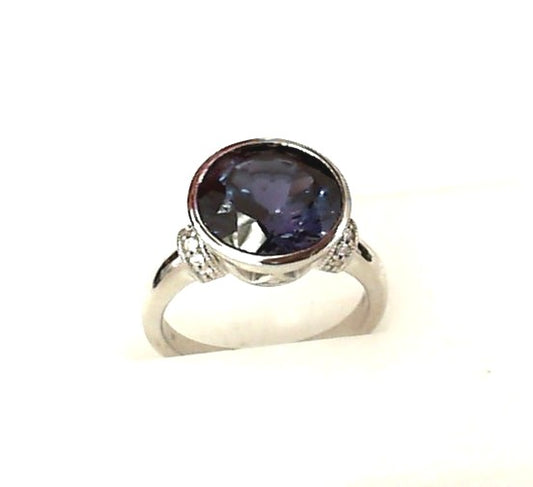 White Gold Round Bezel Set Alexandrite Ring