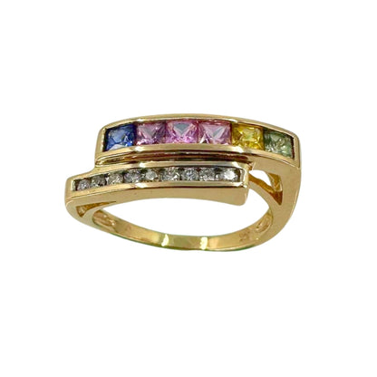 Yellow Gold Multi-Color Sapphire Bypass Ring