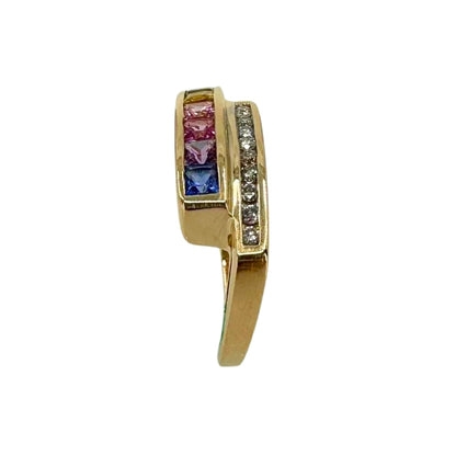 Yellow Gold Multi-Color Sapphire Bypass Ring