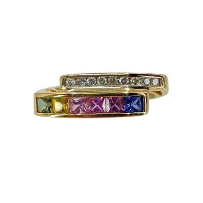 Yellow Gold Multi-Color Sapphire Bypass Ring