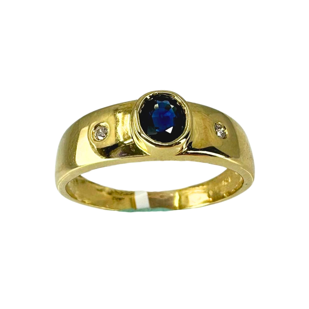 Yellow Gold Oval Sapphire and Diamond Band