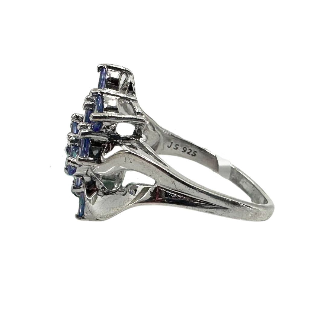 Silver Waterfall Style Tanzanite Ring