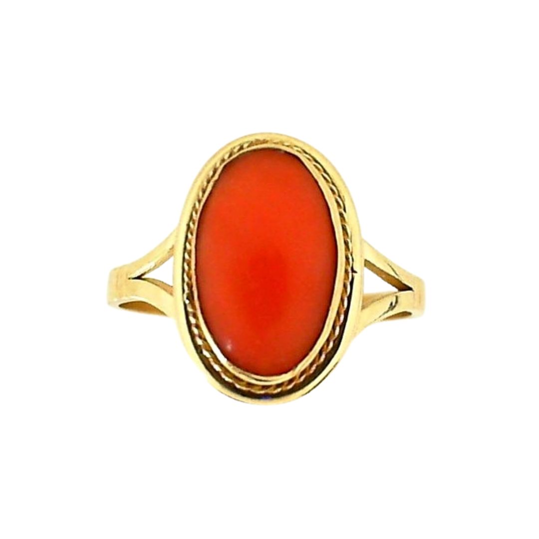 Yellow Gold Coral Cabochon Ring
